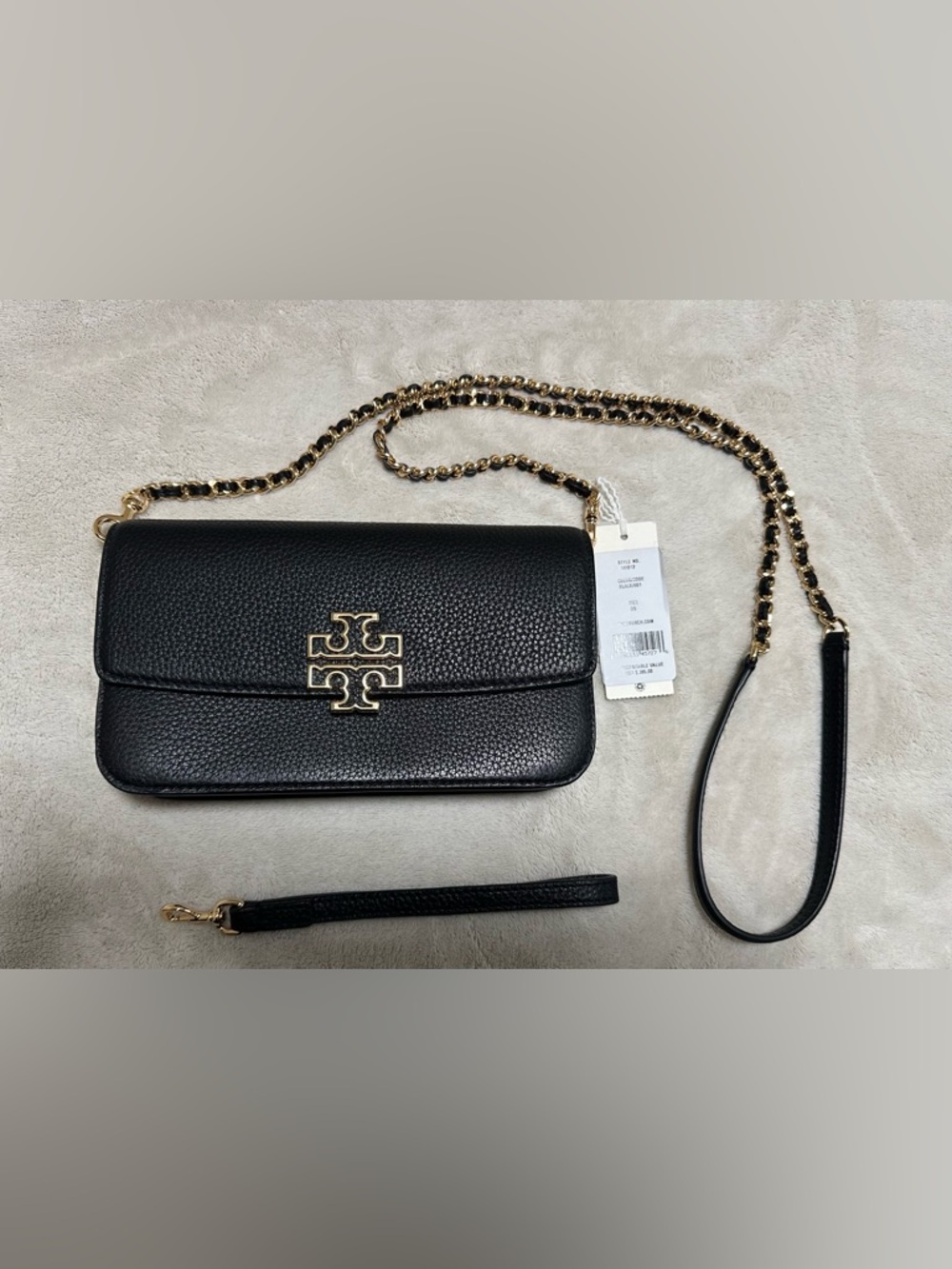 Tory Burch Black Pebbled Leather Chain-Trim Crossbody